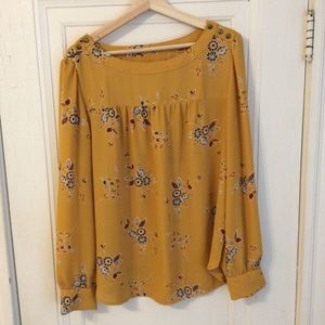 LOFT, Mustard Yellow Floral Print Top, L